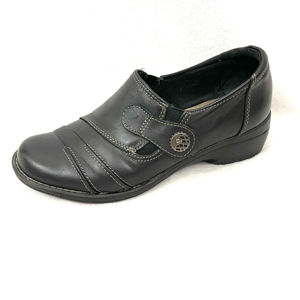 Earth Origins Black Galen Leather Slip-On Shoes Minimalist Neutral Comfort
